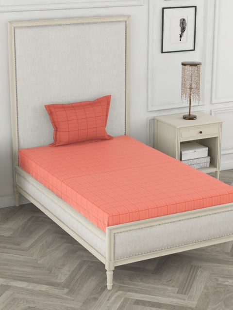 

BIANCA Orange Geometric 144 TC Cotton 1 Single Bedsheet with 1 Pillow Cover
