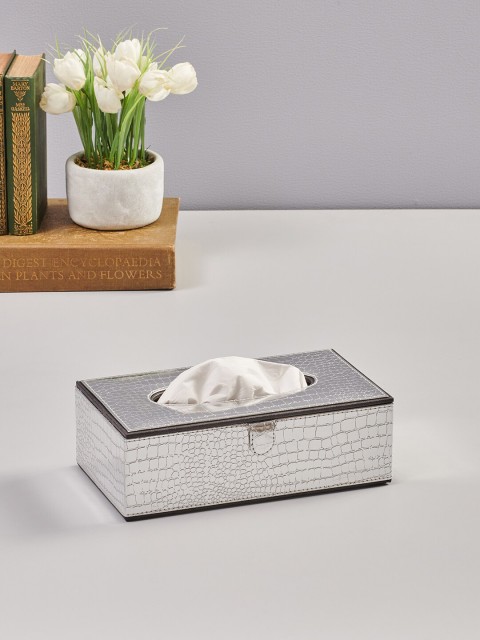 

Pure Home and Living Sliver-Toned & Grey Croco Textured Tissue Box Cover, Silver