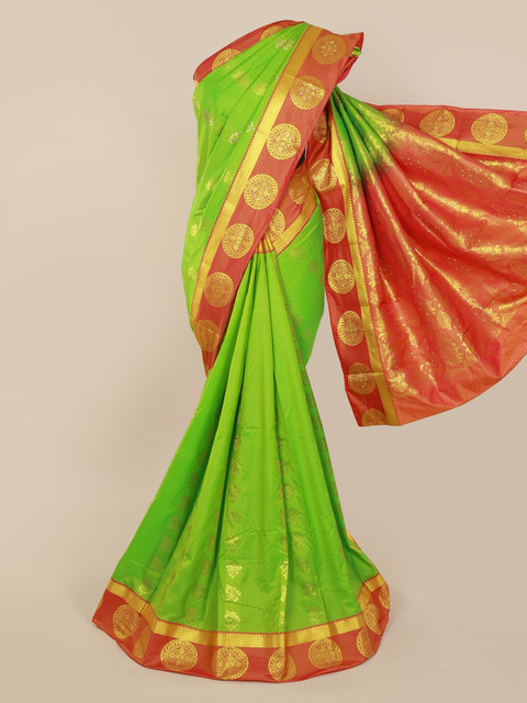 

Pothys Green & Red Art Silk Woven Design Kanjeevaram Saree