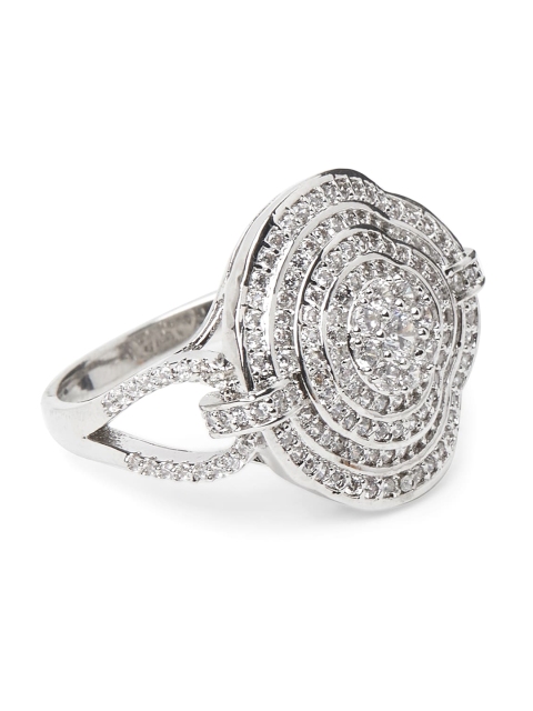 

shaze Silver-Toned & White CZ Studded Finger Ring