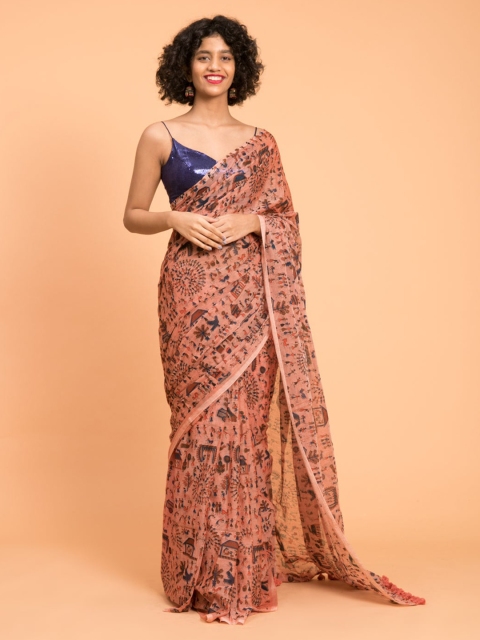 

Suta Peach-Coloured Printed Pure Cotton Saree