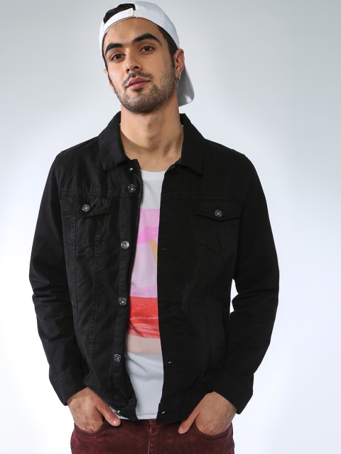 

Blue Saint Men Black Solid Lightweight Denim Jacket