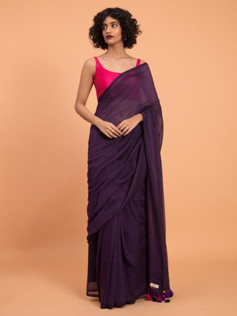 

Suta Purple Solid Saree with Tassled Pallu
