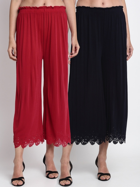 

NEUDIS Women Pack Of 2 Regular Fit Solid Culottes, Maroon
