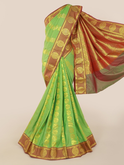 

Pothys Green & Gold-Toned Art Silk Woven Design Kanjeevaram Saree