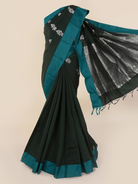 

Pothys Teal Blue & Black Art Silk Colourblocked Kanjeevaram Saree