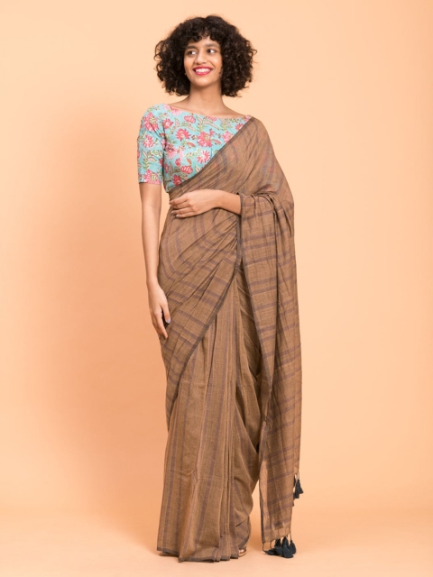 

Suta Camel Brown Striped Pure Cotton Handloom Saree