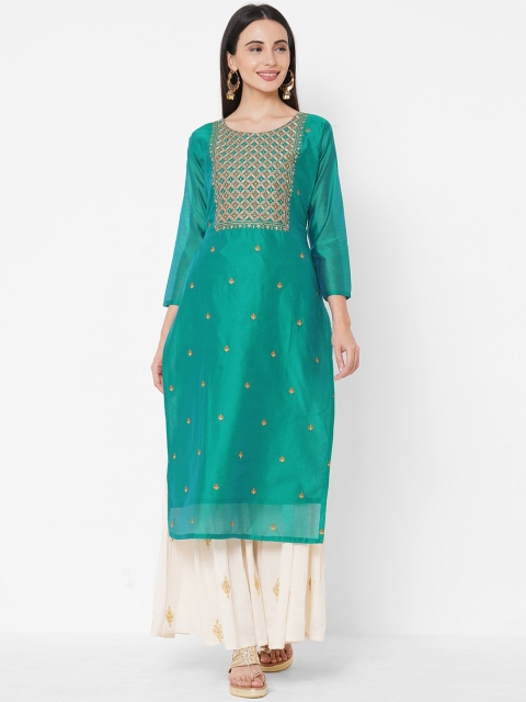 

FASHOR Women Green Embroidered Kurta