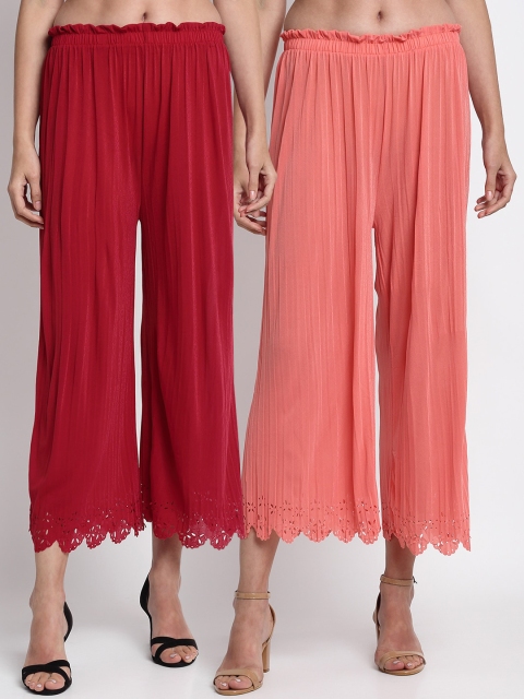 NEUDIS Women Pack of 2 Regular Fit Solid Culottes, Red