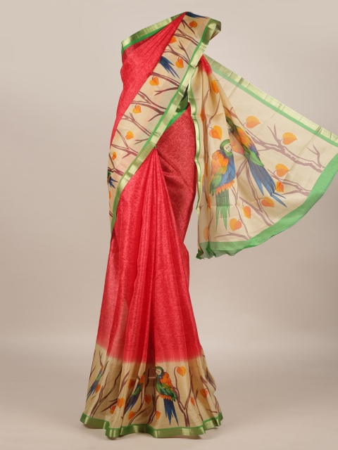 

Pothys Red Printed Jute Silk Saree