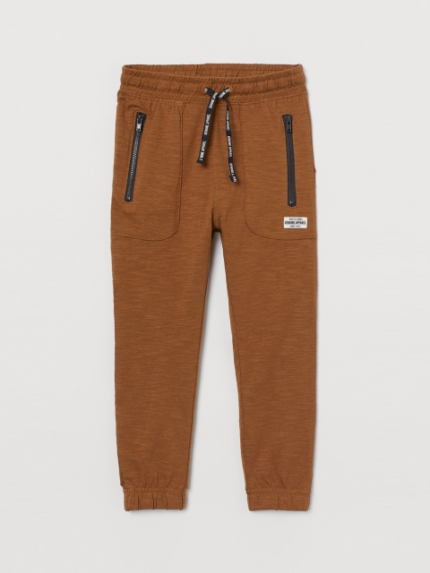 

H&M Boys Brown Solid Pure Cotton Slub Jersey Joggers