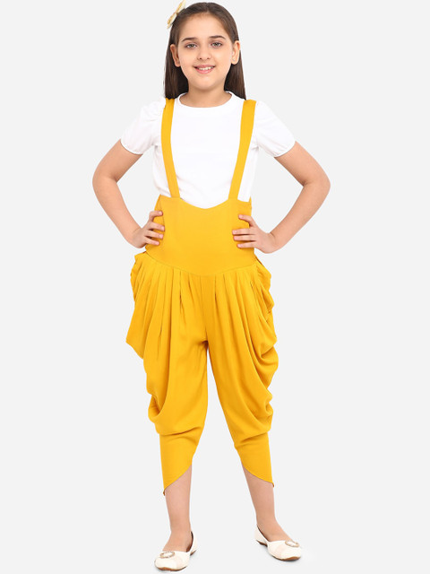 

Yuvraah Girls Yellow & White Solid T-shirt with Dhoti Pants