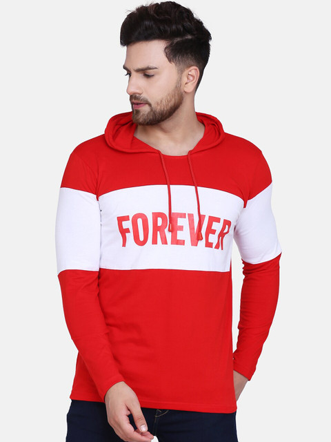 

KAY DEE Men Red & White Colourblocked Hood T-shirt