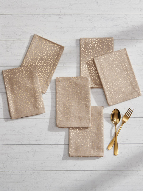 

Pure Home and Living Set of 6 Brown & Gold-Toned Printed Table Placemats, Beige