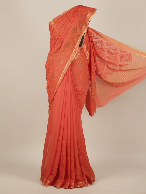 

Pothys Orange Solid Pure Chiffon Saree