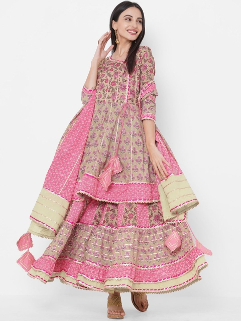 

FASHOR Women Multicoloured Printed Panelled Flared Kurta with Sharara & Dupatta, Multi