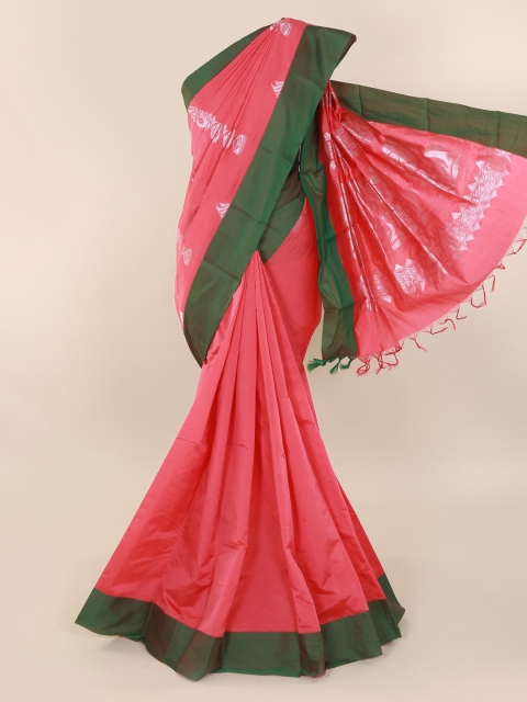 

Pothys Pink & Silver-Toned Art Silk Woven Design Kanjeevaram Saree