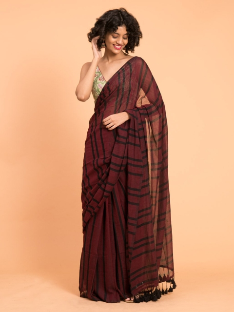 

Suta Maroon Striped Pure Cotton Handloom Saree