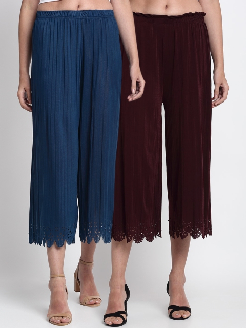 

NEUDIS Women Pack of 2 Regular Fit Solid Culottes, Blue