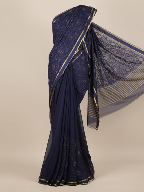 

Pothys Blue Embroidered Pure Chiffon Saree