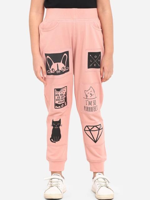 

Yuvraah Girls Pink & Black Printed Joggers