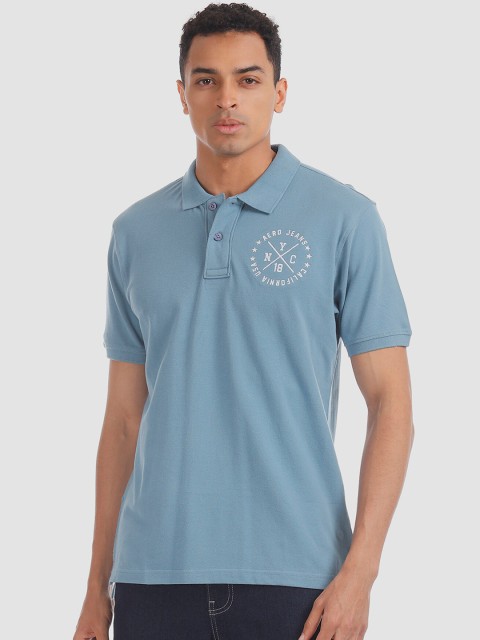 

Aeropostale Men Blue Solid Polo Collar T-shirt