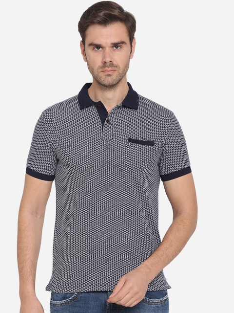 

Greenfibre Men Navy Blue Self Design Polo Collar T-shirt
