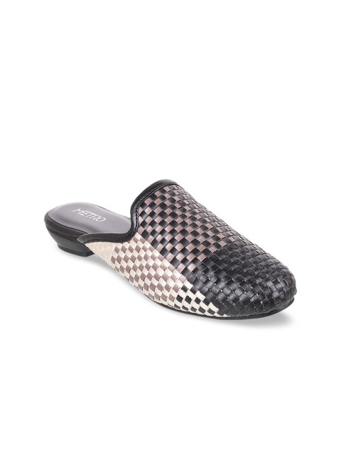 

Metro Women Black & White Woven Design Block Heels