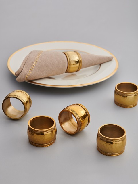 

Pure Home and Living Set of 6 Gold-Toned Hammered Classic Napkin Rings