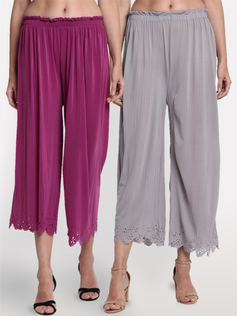 

NEUDIS Women Pack Of 2 Regular Fit Solid Culottes, Purple
