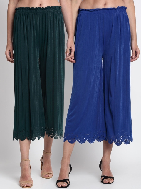 

NEUDIS Women Pack of 2 Regular Fit Solid Culottes, Green
