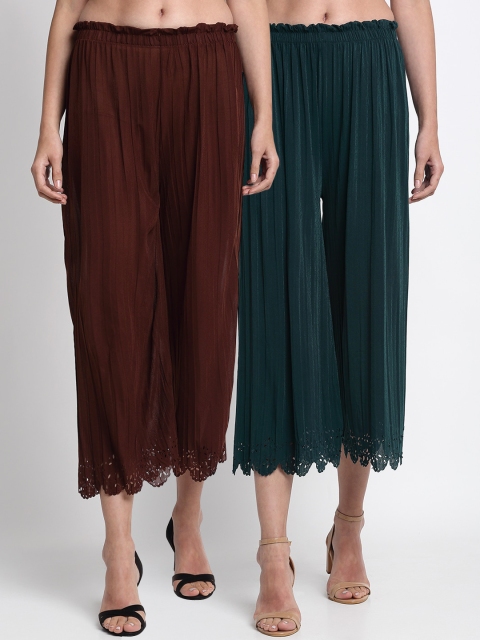 

NEUDIS Women Pack Of 2 Green & Maroon Regular Fit Solid Culottes