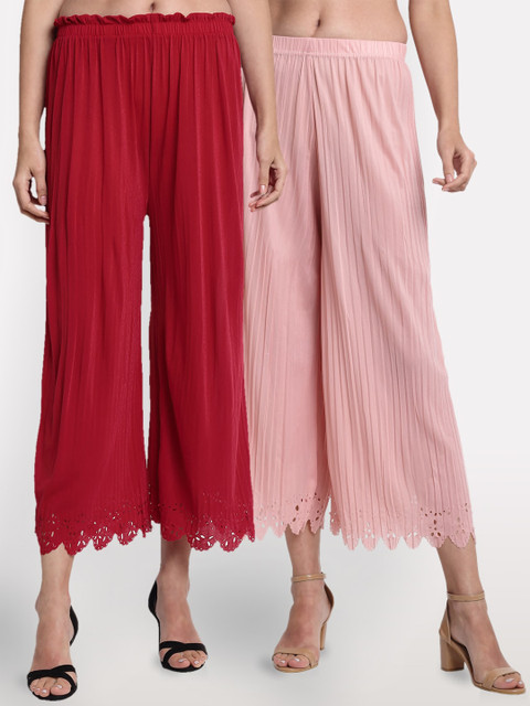 

NEUDIS Women Pack Of 2 Maroon & Pink Regular Fit Solid Culottes