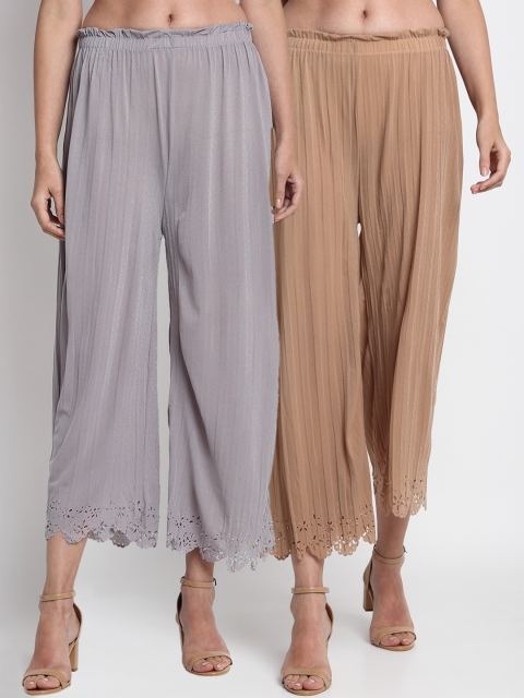 

NEUDIS Women Pack Of 2 Regular Fit Solid Culottes, Beige