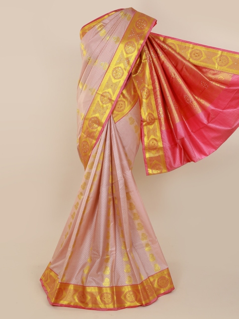 

Pothys Pink & Gold-Toned Art Silk Solid Kanjeevaram Saree