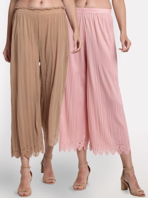 

NEUDIS Women Pack Of 2 Beige & Pink Flared Solid Culottes