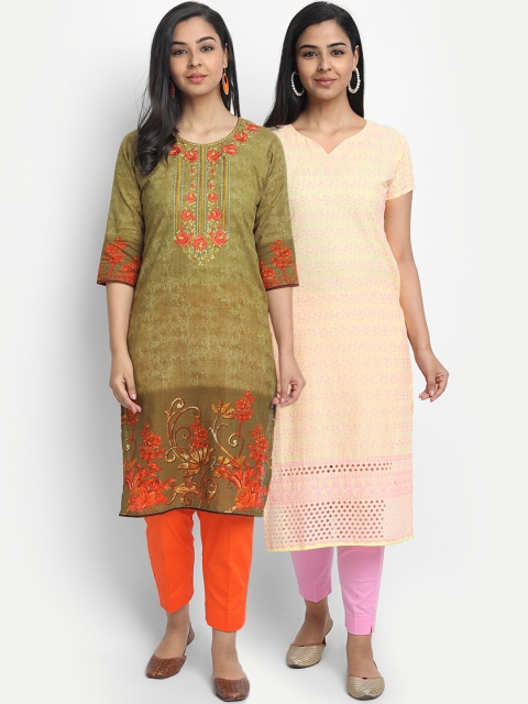 

7Threads Women Pack Of 2 Multicoloured Floral Embroidered Chikankari Kurta, Multi