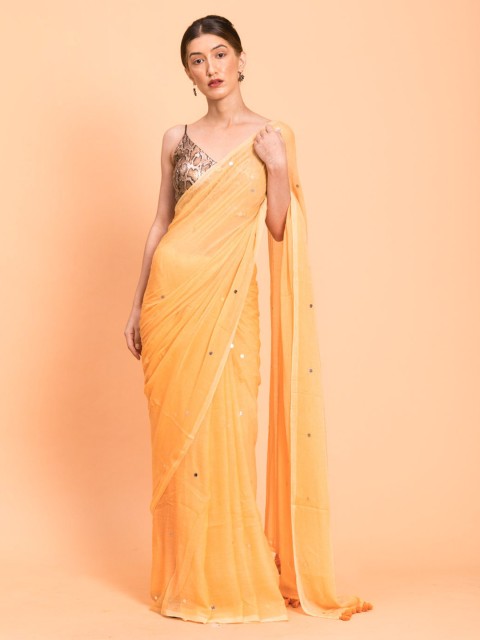 

Suta Yellow Solid Pure Cotton Embellished Saree
