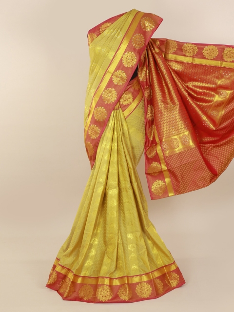 

Pothys Mustard & Gold-Toned Art Silk Woven Design Kanjeevaram Saree