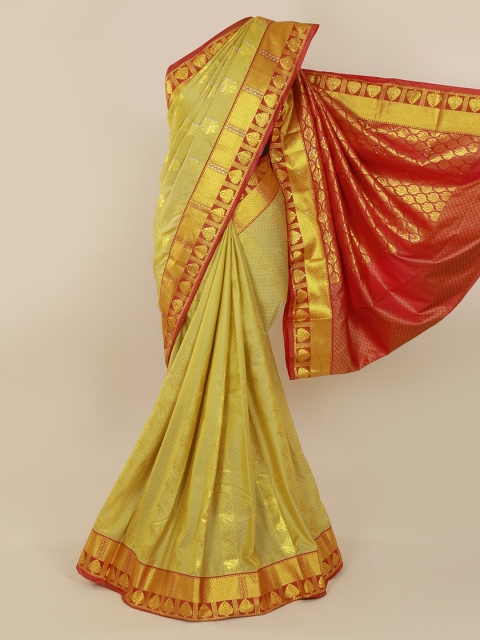 

Pothys Mustard & Red Art Silk Woven Design Kanjeevaram Saree