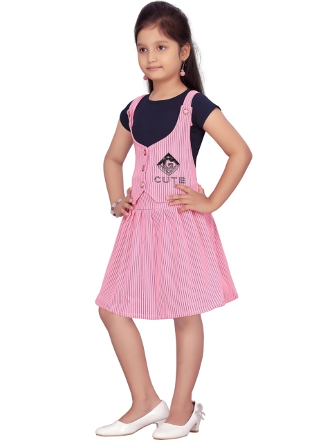 

Aarika Girls Navy Blue & Pink Striped Top with Skirt