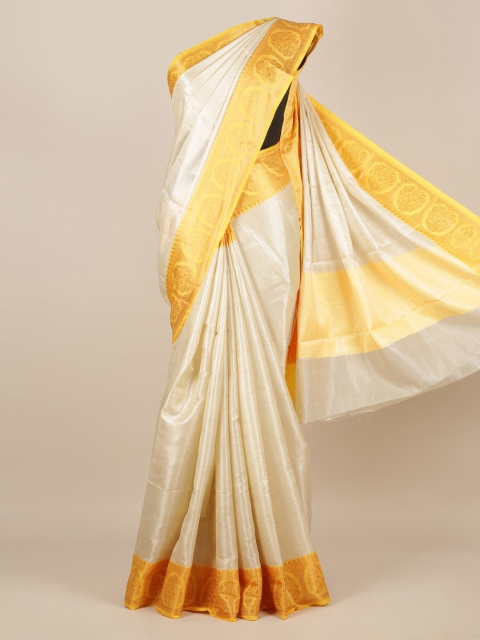 

Pothys Cream-Coloured & Yellow Pure Cotton Woven Design Saree