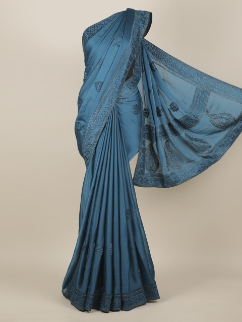 

Pothys Blue Embroidered Pure Georgette Saree