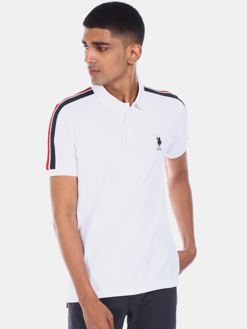 

U.S. Polo Assn. Men White Solid Polo Collar Pure Cotton T-shirt