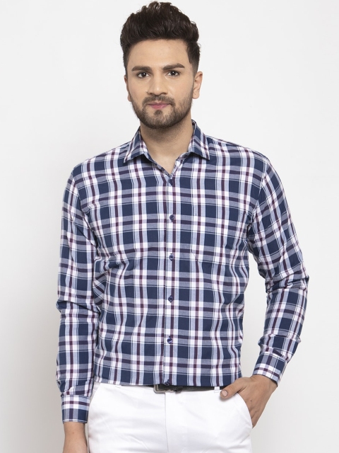 

JAINISH Men Blue & White Regular Fit Checked Cotton Formal Shirt