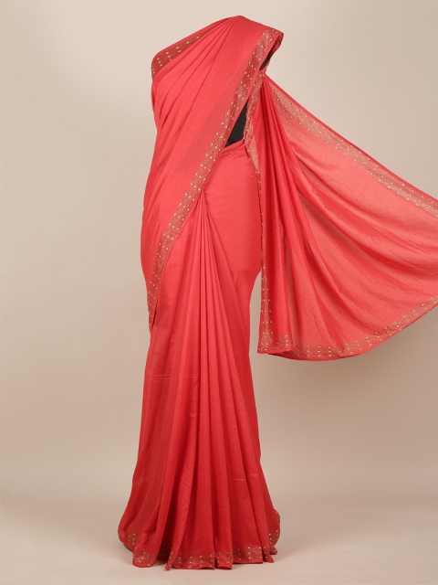 

Pothys Red Solid Pure Georgette Saree
