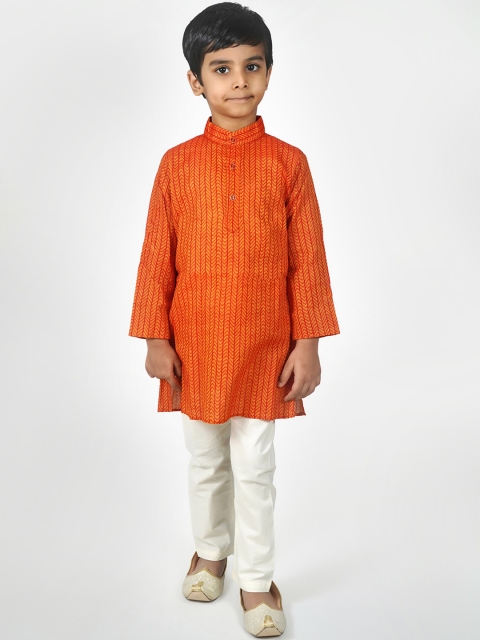 

mittenbooty Boys Orange & White Striped Kurta with Pyjamas