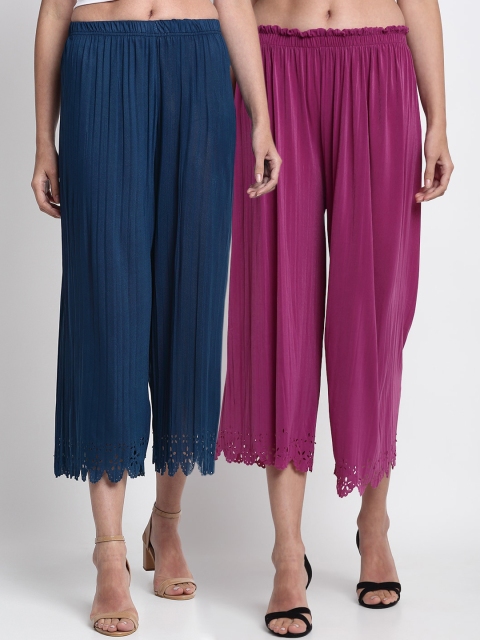 

NEUDIS Women Pack Of 2 Regular Fit Solid Culottes, Blue