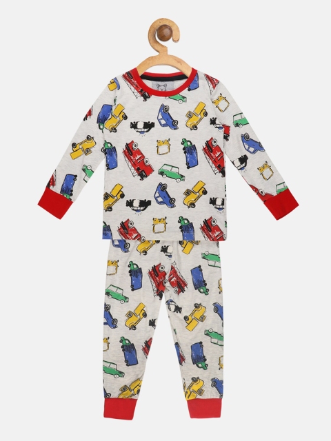 

Lazy Shark Girls Grey & Red Printed Night suit