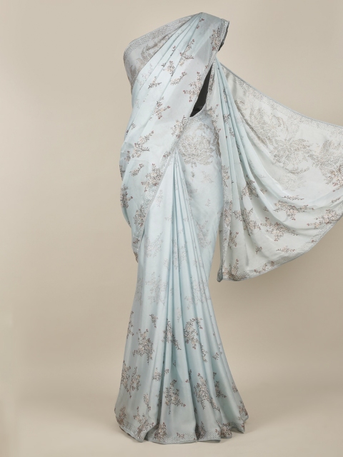 

Pothys Blue Printed Pure Georgette Saree